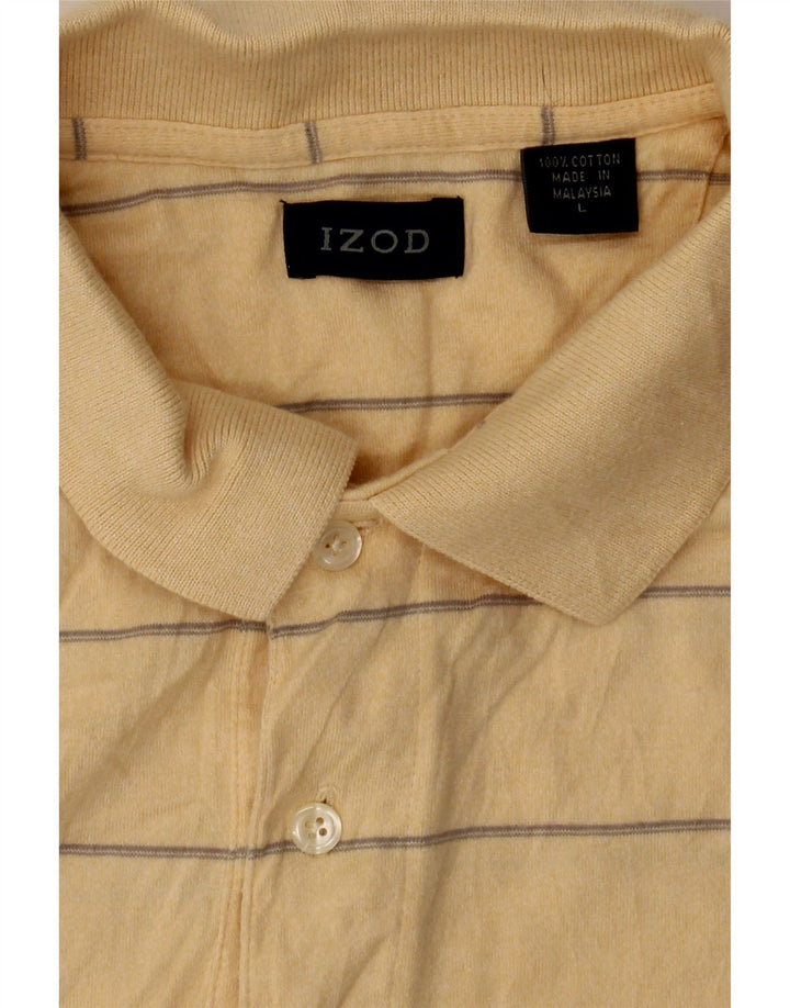 IZOD Mens Polo Shirt Large Beige Striped Cotton Vintage Izod and Second-Hand Izod from Messina Hembry 