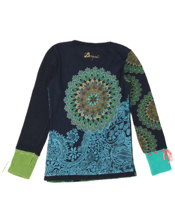 Top grafic pentru femei Desigual cu mânecă lungă UK 12 Medium Bleumarin Paisley