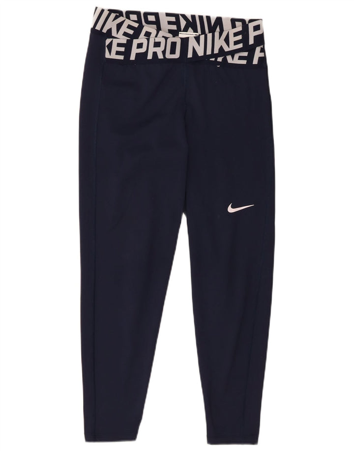Leggings cu grafice Nike Dri Fit pentru femei UK 14 Poliester mediu albastru bleumarin