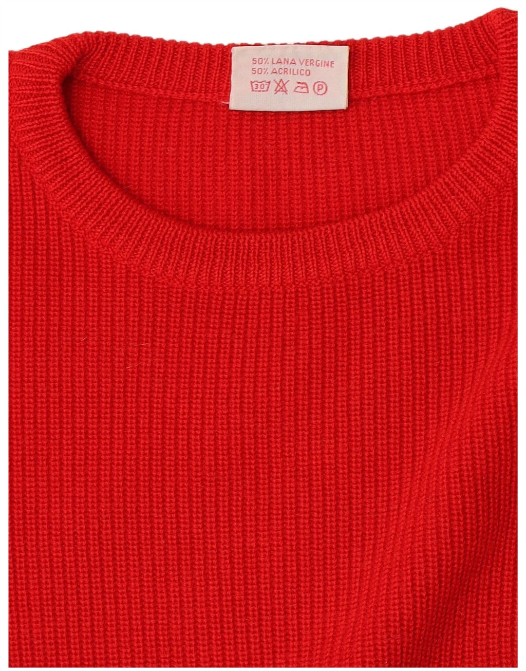 Pulover vintage pentru bărbați cu gât roșu, lână virgină, roșie medie