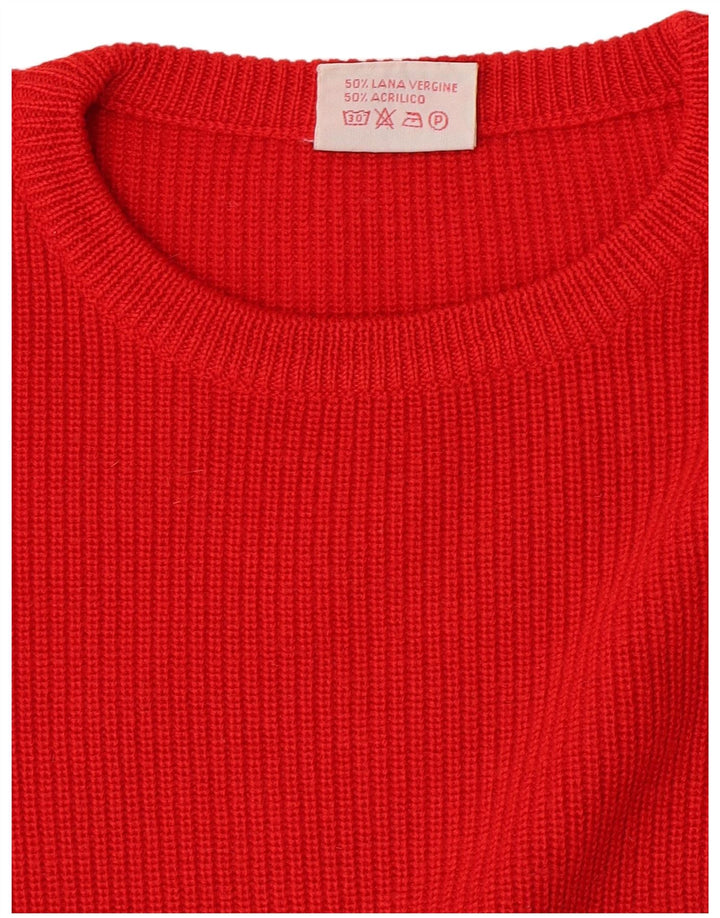 Pulover vintage pentru bărbați cu gât roșu, lână virgină, roșie medie