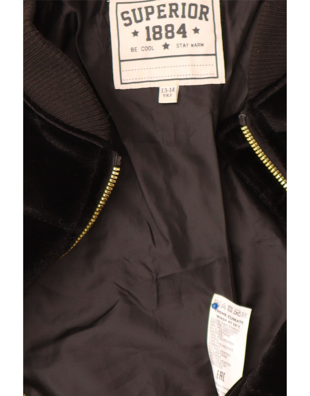 Geaca Superior Fete Velour Captusita 13-14 Ani Poliester Negru