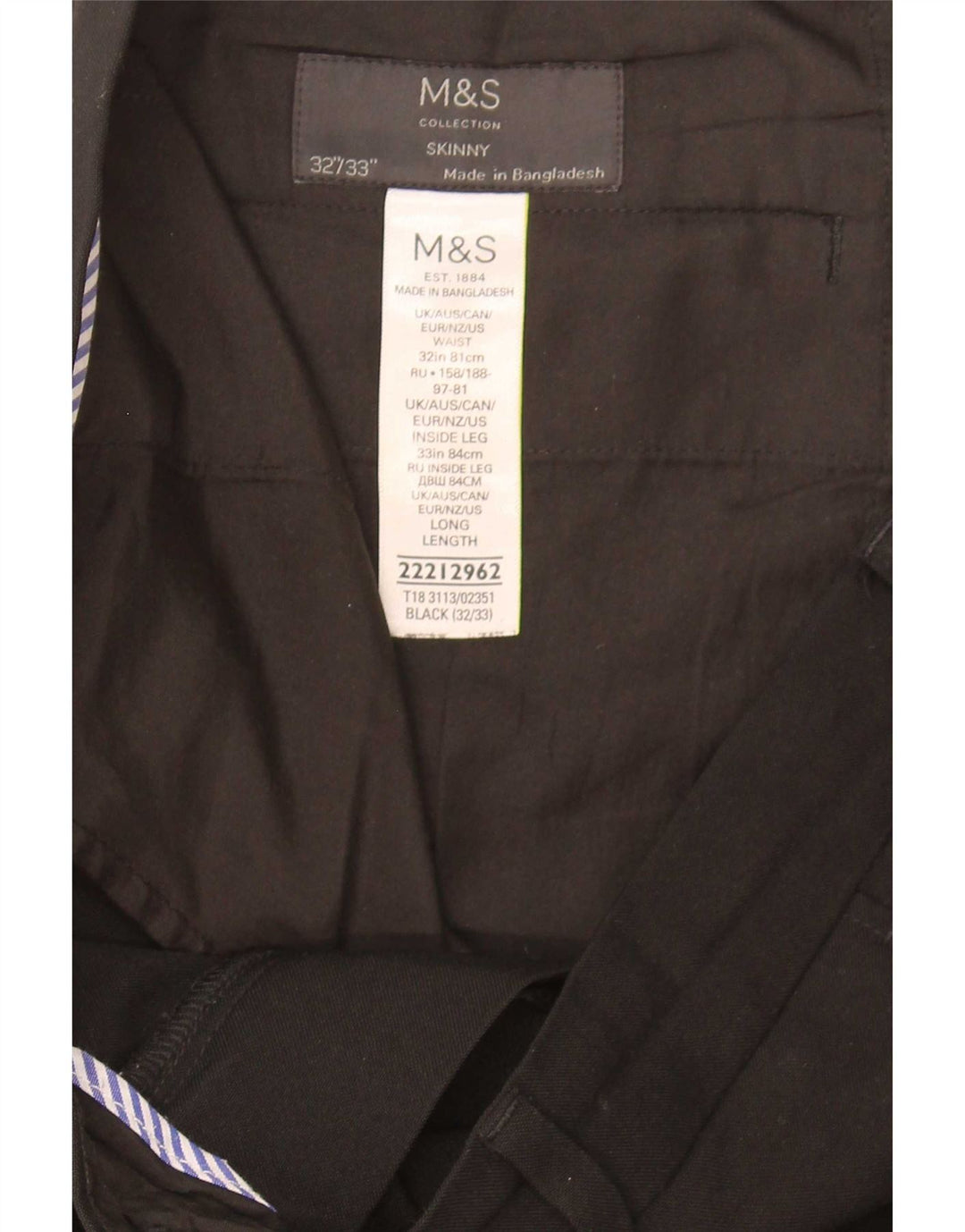 Marks & Spencer Pantaloni skinny casual pentru bărbați W33 L32 Poliester negru