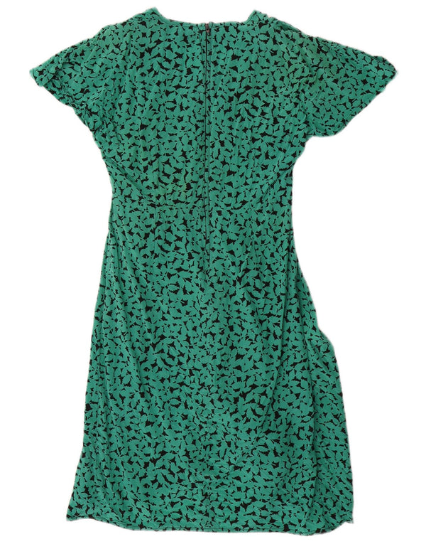 Rochie A-Line cu model abstract pentru femei de epocă UK 16 Mătase verde mare
