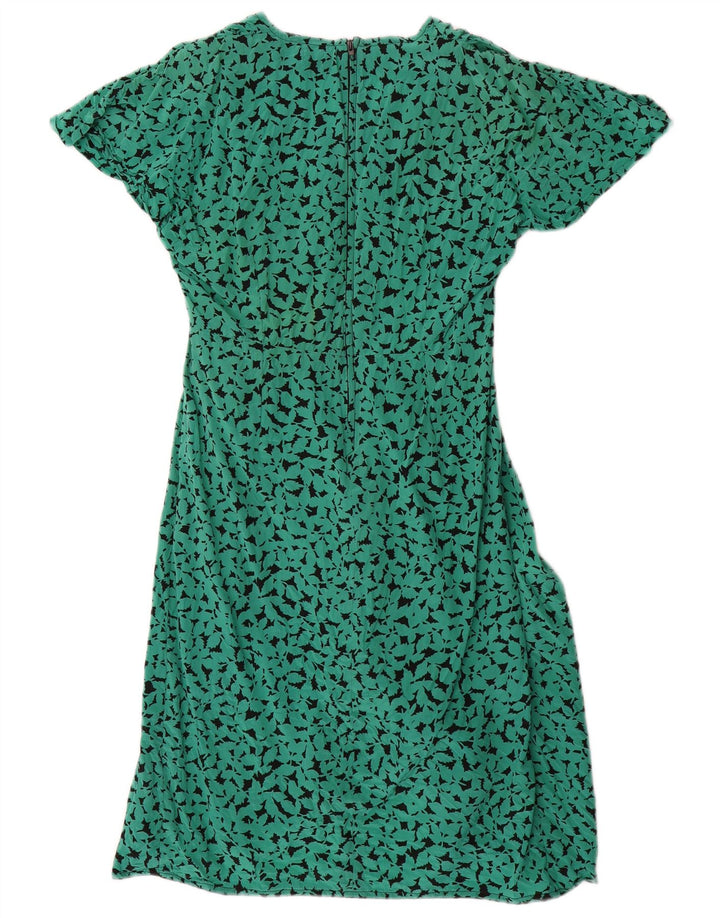 Rochie A-Line cu model abstract pentru femei de epocă UK 16 Mătase verde mare