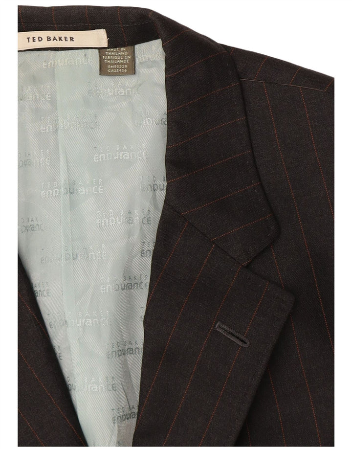 Jachetă pentru bărbați Ted Baker cu 3 nasturi EU 42 XL Lână cu dungi gri