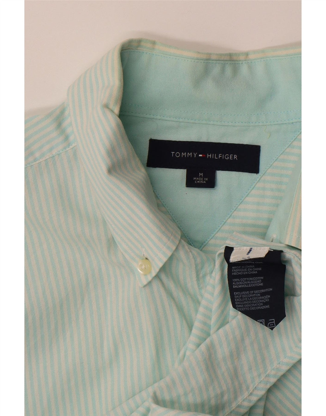 TOMMY HILFIGER Mens Shirt Medium Turquoise Pinstripe Cotton Vintage Tommy Hilfiger and Second-Hand Tommy Hilfiger from Messina Hembry 