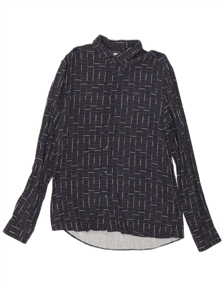 Cămașă pentru bărbați Zara Slim Fit, mare, albastru bleumarin, viscoză