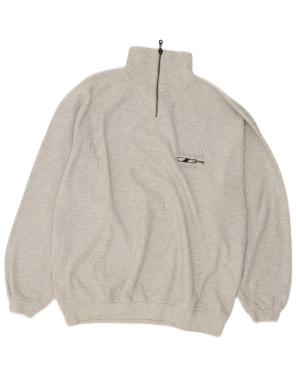 Vintage Mens Zip Neck Jumper Sweater XL Grey Flecked Cotton