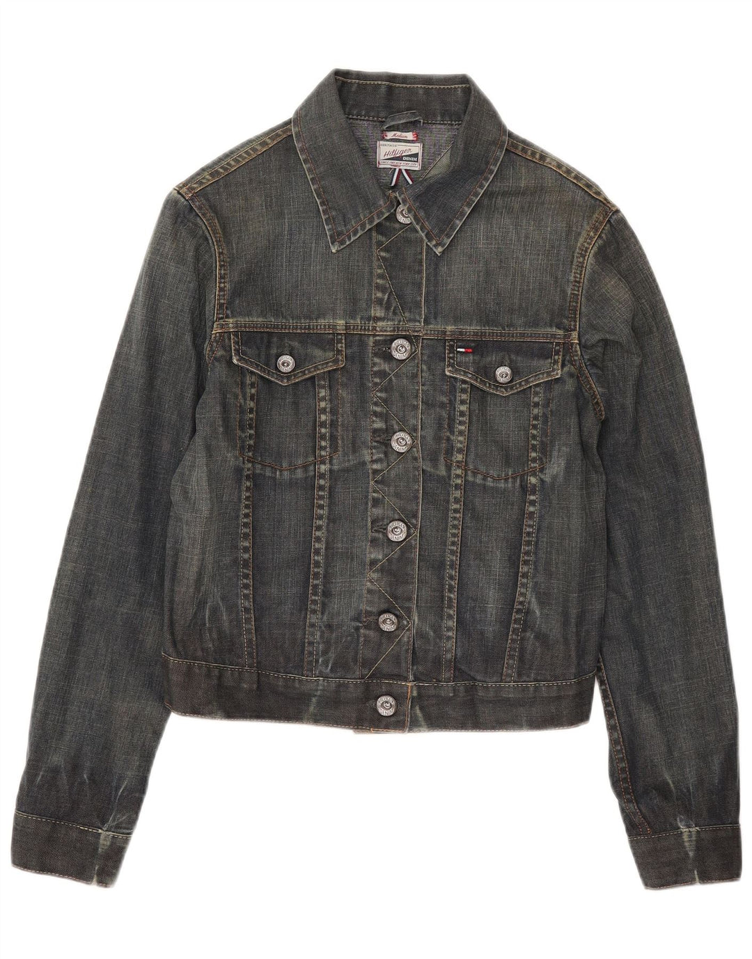 Jachetă de denim crop Tommy Hilfiger pentru femei UK 12, bumbac albastru mediu