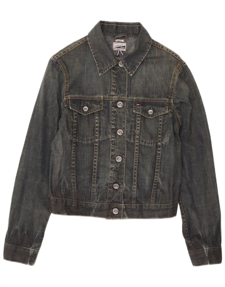 Jachetă de denim crop Tommy Hilfiger pentru femei UK 12, bumbac albastru mediu