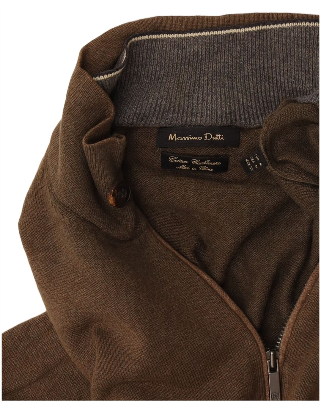Pulover Massimo Dutti pentru bărbați, cu fermoar și gât, kaki mediu