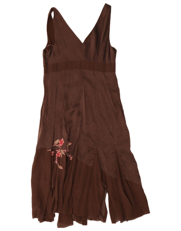 Rochie asimetrică fără mâneci pentru femei Coast UK 14 Maro mediu Mătase florală