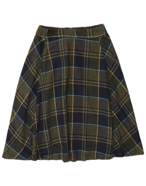 Fusta evazată pentru femei Benetton UK 8 Small W27 Kaki Check Viscose