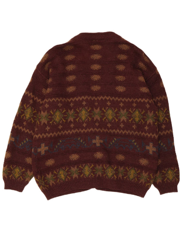 Pulover Cardigan Vintage pentru Barbati IT 50 Maro Mediu Lână de Alpaca Fair Isle