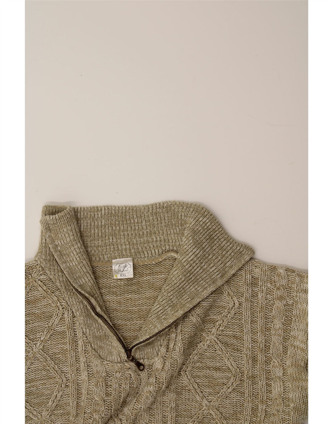 Pulover VINTAGE pentru bărbați, cu fermoar și gât, 2XL, bej, poliacrilic