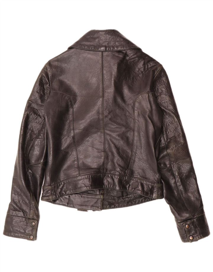 Geacă de piele vintage pentru femei IT 44 Medium Black Leather Biker