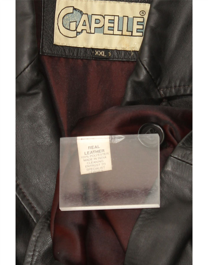 CAPELLE Jachetă din piele cu 4 nasturi pentru bărbați UK 44 2XL Piele neagră