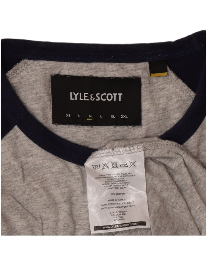 LYLE & SCOTT Mens T-Shirt Top Medium Grey Colourblock Cotton