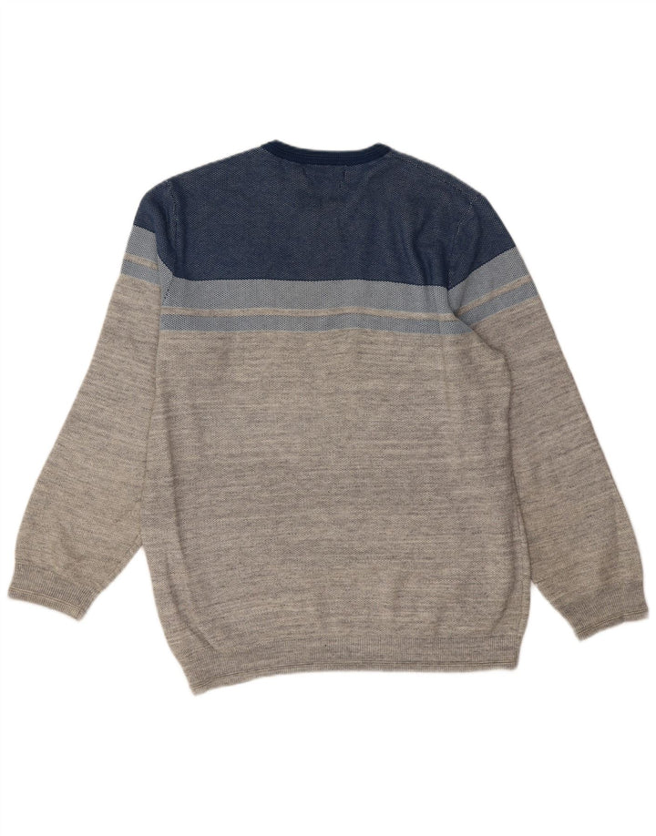 Pulover pentru bărbați Marks & Spencer cu gât roșu, mare, gri din bumbac color bloc