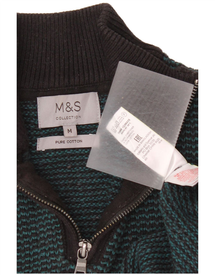 Pulover pentru bărbați Marks & Spencer, cu fermoar și gât, bumbac cu dungi verzi medii