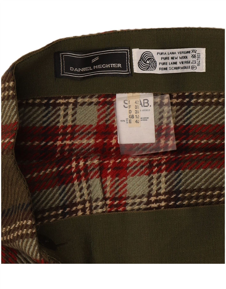 Daniel Hechter Fusta Wrap pentru femei UK 10 Small W27 Kaki Plaid Wool
