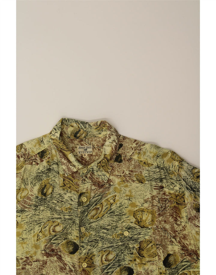 VINTAGE Mens Short Sleeve Shirt Large Beige Floral Vintage Vintage and Second-Hand Vintage from Messina Hembry 