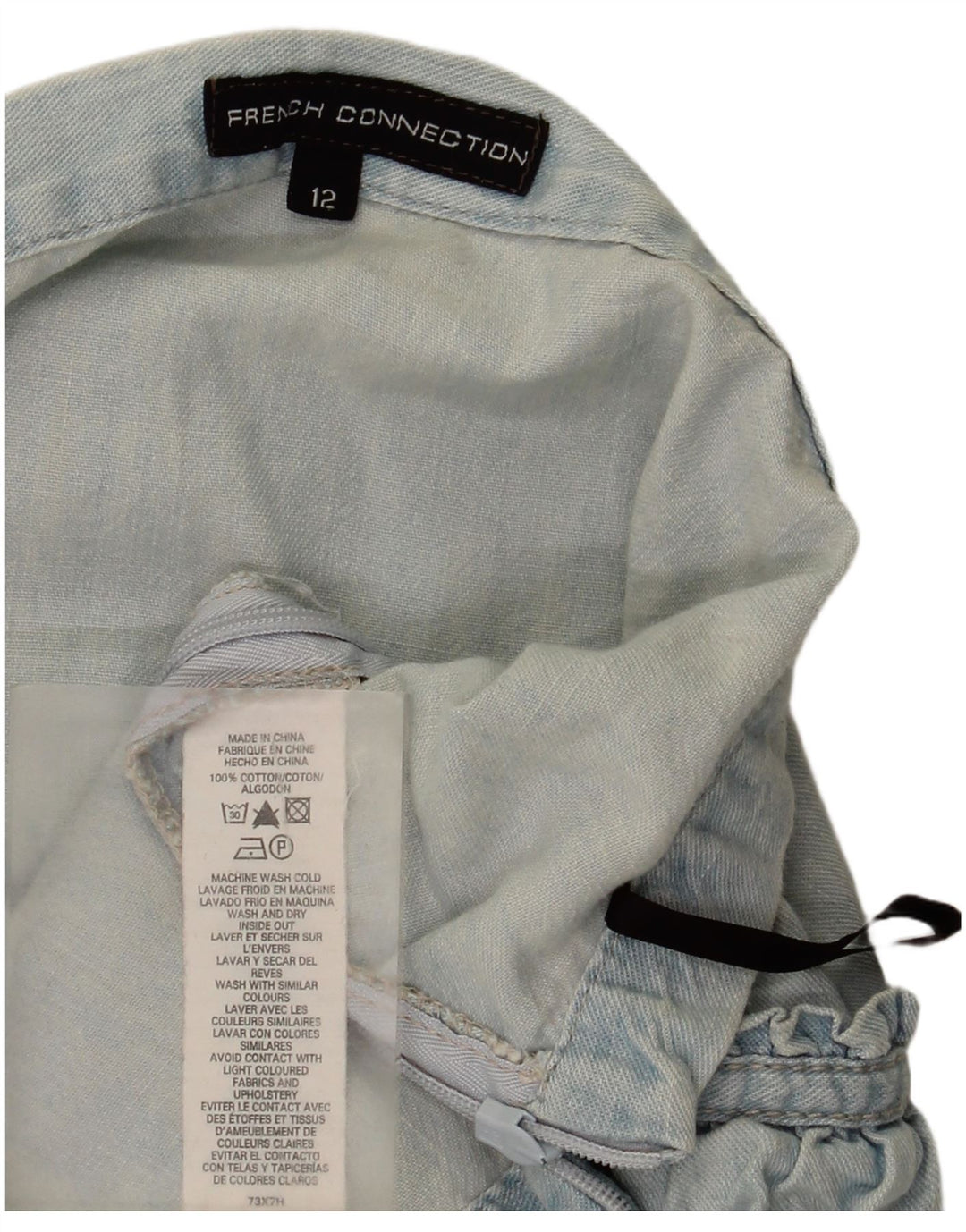 Fusta de denim mini cu volane pentru femei French Connection UK 12 Medium W32 Blue