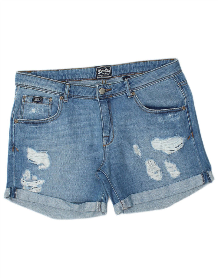 Pantaloni scurți din denim învechit pentru femei Superdry W30, bumbac albastru mediu