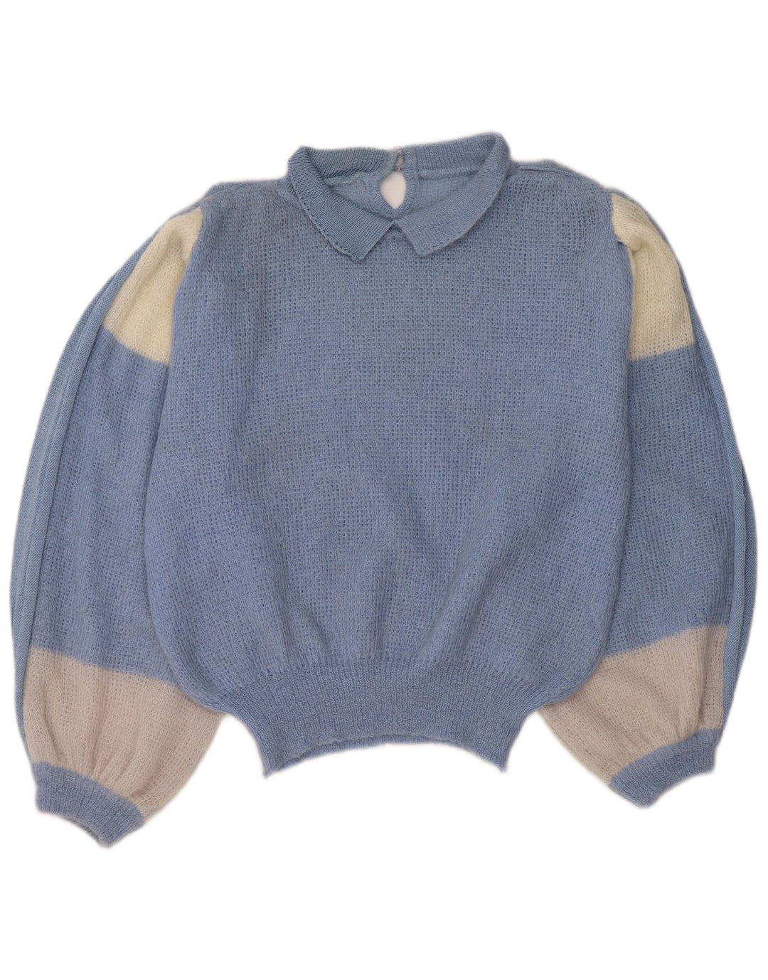 Pulover vintage pentru femei cu gât polo IT 44 Medium Blue Colorblock