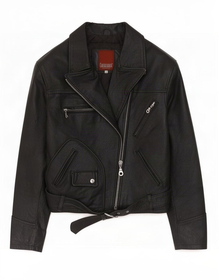 Jachetă de motociclist din piele vintage pentru femei IT 44 Medium Black