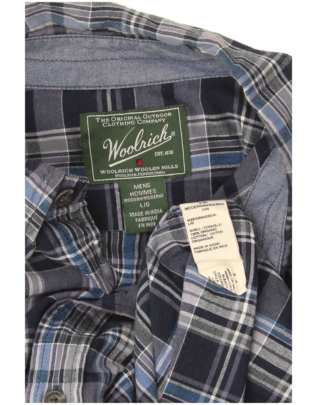 Cămașă Woolrich pentru bărbați, cu mânecă scurtă, cu tăiere obișnuită, mare, albastru, carouri din bumbac