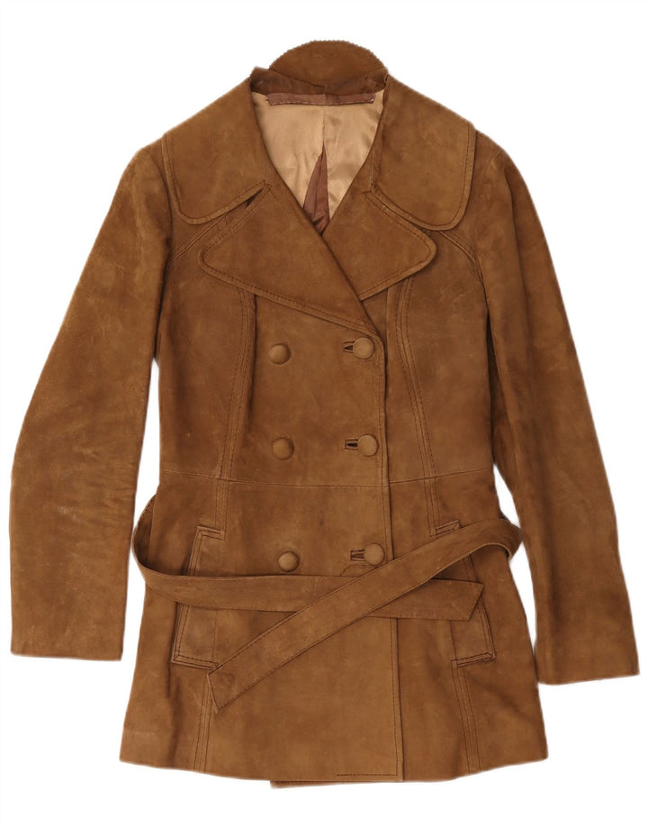 Trenci pentru femei din piele intoarsa vintage UK 12 maro mediu