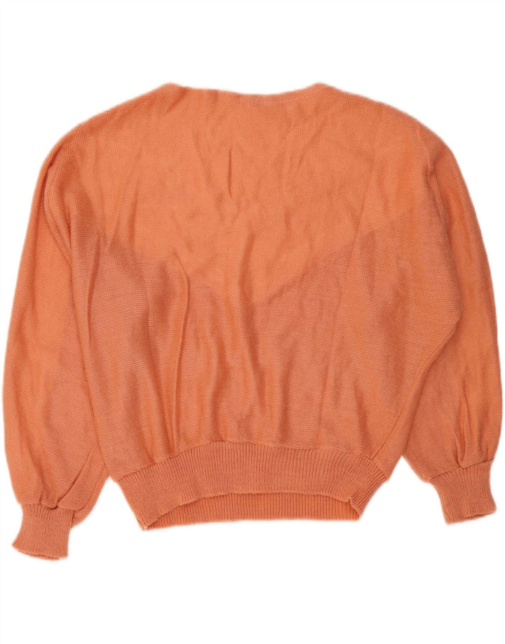 Pulover VINTAGE pentru femei cu gât de barcă UK 14 Medium Orange Colorblock
