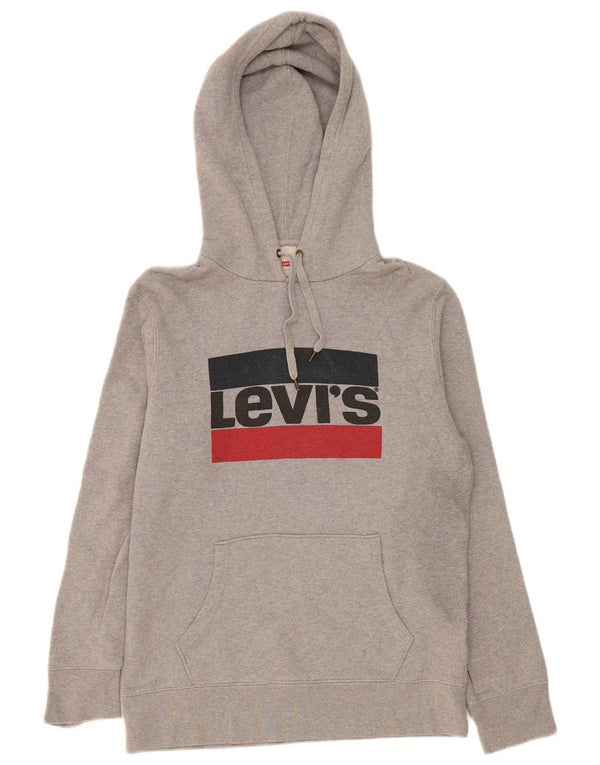 Pulover Levi's pentru bărbați cu capota cu grafică, din bumbac cu pete, gri mediu