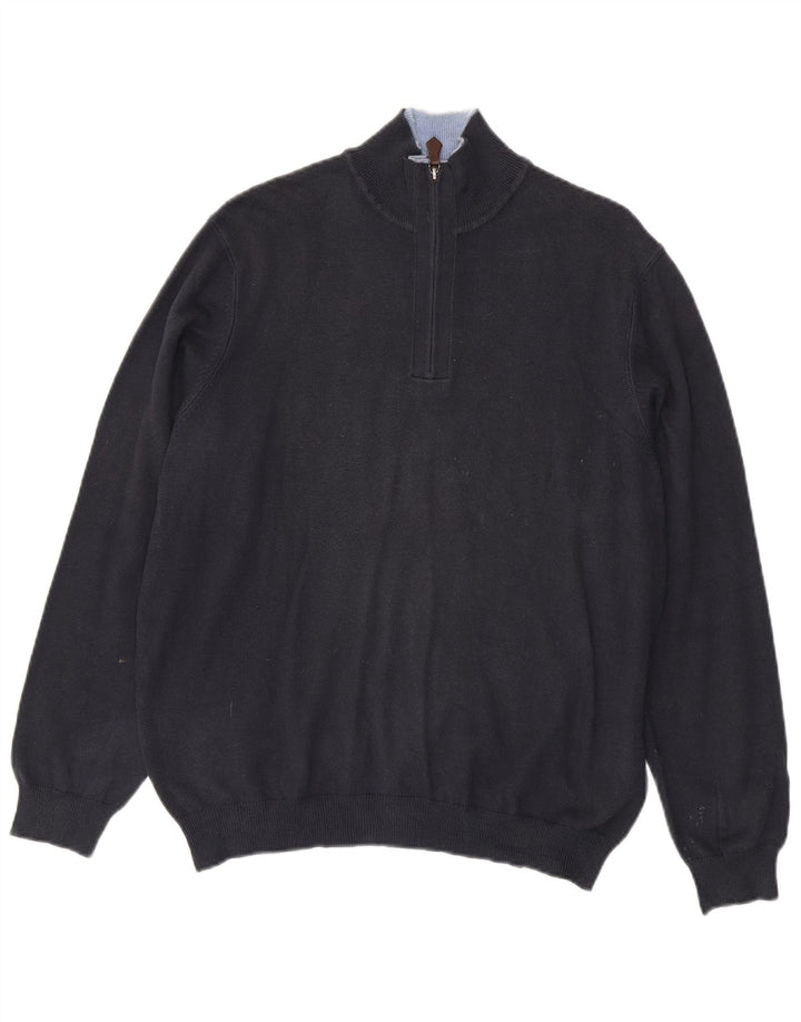 Pulover Massimo Dutti pentru bărbați, cu fermoar, cu gât, EU 38, bumbac mediu albastru bleumarin