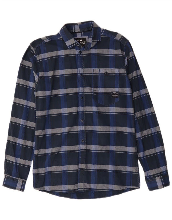 Cămașă pentru bărbați Jack & Jones Mică, din bumbac cu carouri bleumarin