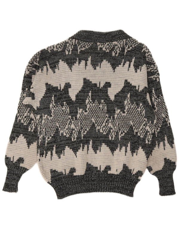 Pulover vintage pentru bărbați, cu model abstract, cu decolteu în V, gri mediu geometric