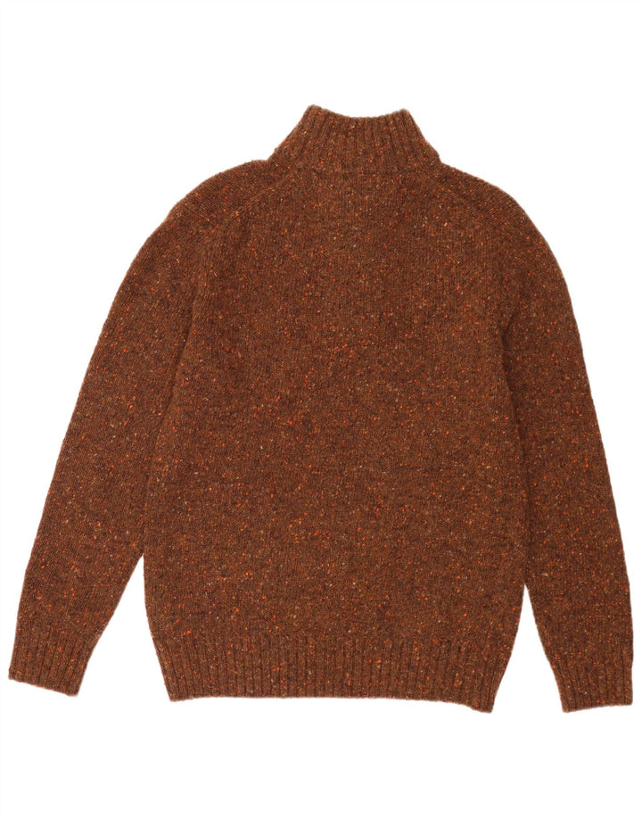 Pulover vintage pentru bărbați cu gât cu nasturi, XL, lână maro cu pete
