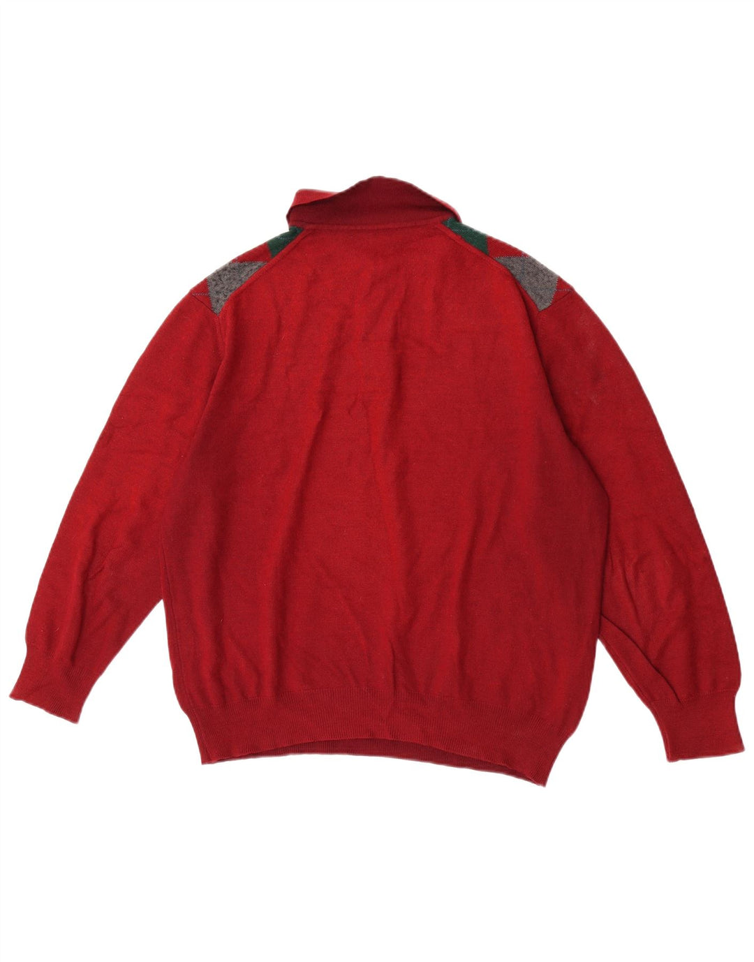 VINTAGE Pulover cu gât polo pentru bărbați, mare, roșu Argyle/Diamond