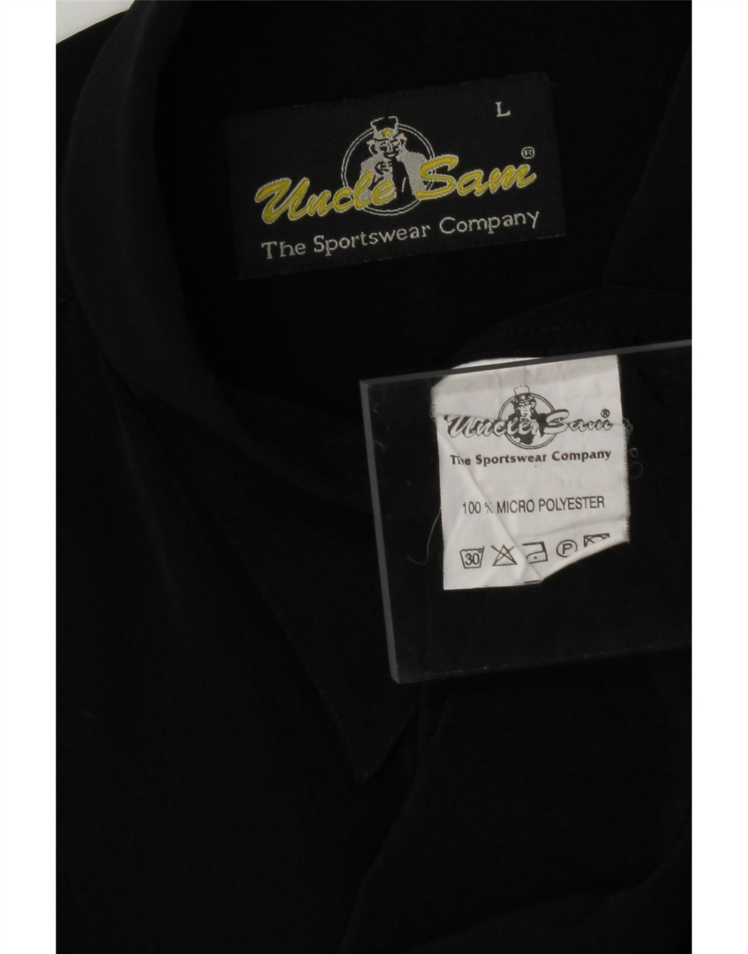 UNCLE SAM Mens Short Sleeve Shirt Large Black Polyester Vintage Uncle Sam and Second-Hand Uncle Sam from Messina Hembry 