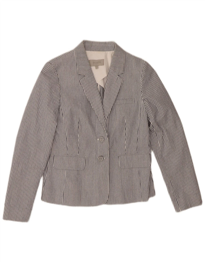 HOBBS Womens 2 Button Blazer Jacket UK 10 Small Blue Pinstripe Cotton