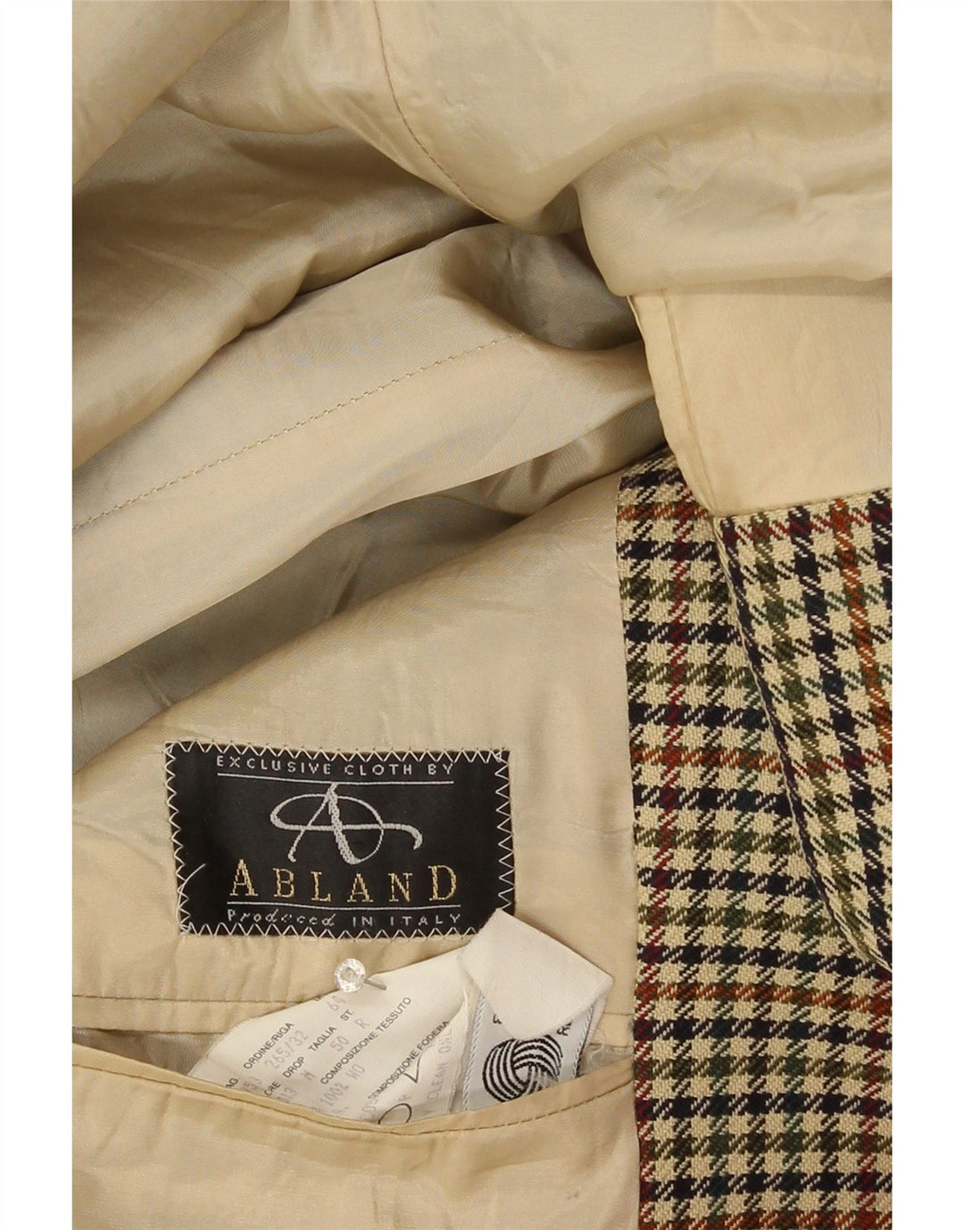 Jachetă vintage pentru bărbați cu 2 nasturi IT 50 Lână mare, bej, cu carouri