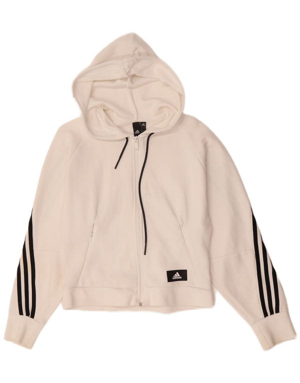 Pulover adidas cu capota supradimensionat, cu fermoar, UK 4/6 XS, bumbac alb