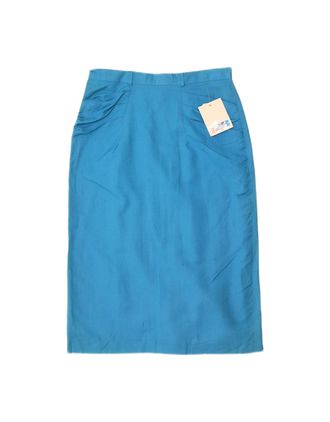 VINTAGE Womens Midi Skirt UK 14 Medium W30  Blue Linen