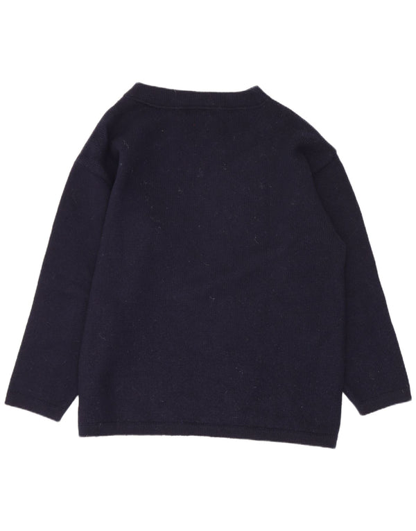 Vintage Womens Graphic Turtle Neck Jumper Sweater UK 16 Large Navy Blue