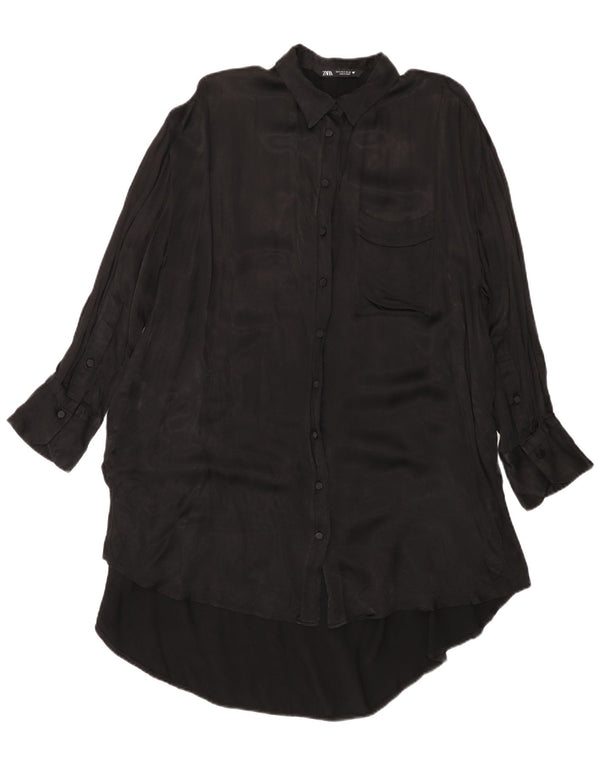 Rochie cămașă supradimensionată pentru femei Zara UK 10 Small Black Viscose