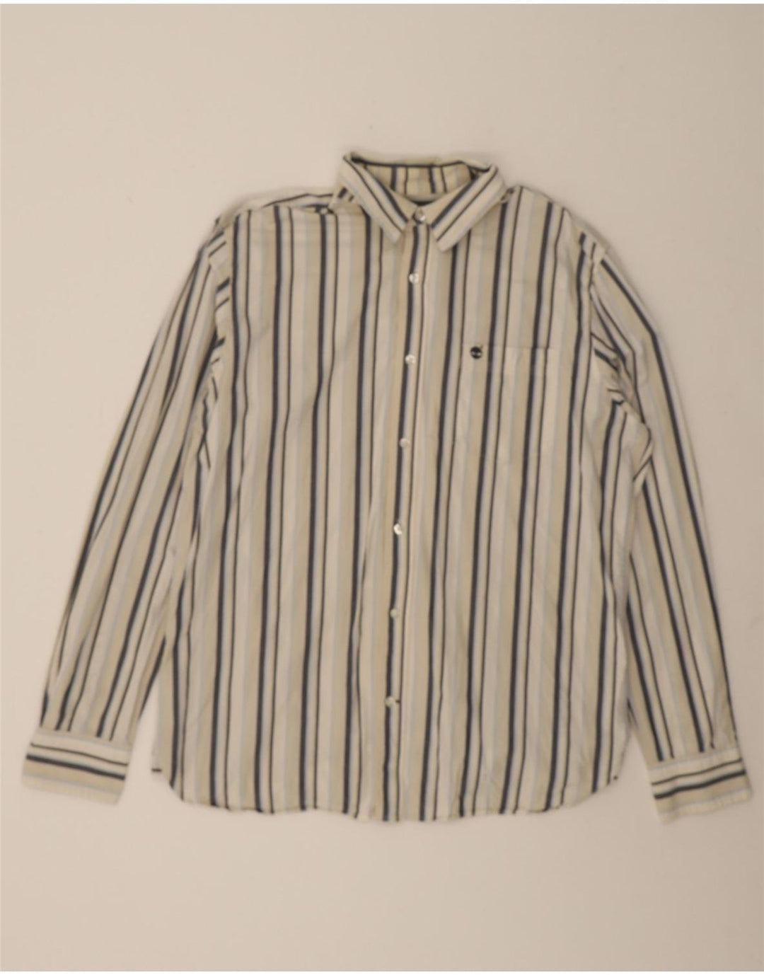 TIMBERLAND Mens Shirt Large White Striped Cotton Vintage Timberland and Second-Hand Timberland from Messina Hembry 