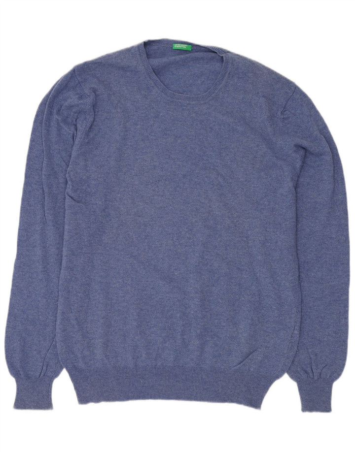 Pulover pentru bărbați BENETTON cu gât crew, XL, lână albastră