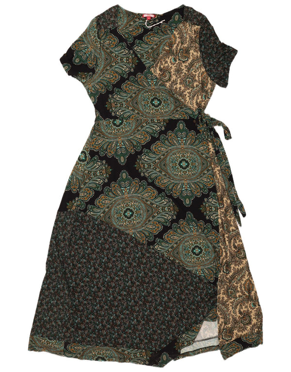 Rochie Wrap Vintage pentru femei UK 20 2XL Verde Patchwork Viscoza Boema